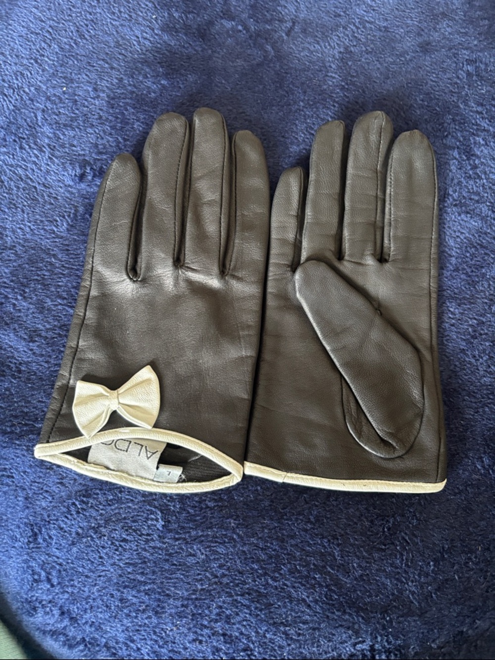 Aldo Brown Leather Gloves with Cream Bow Accent